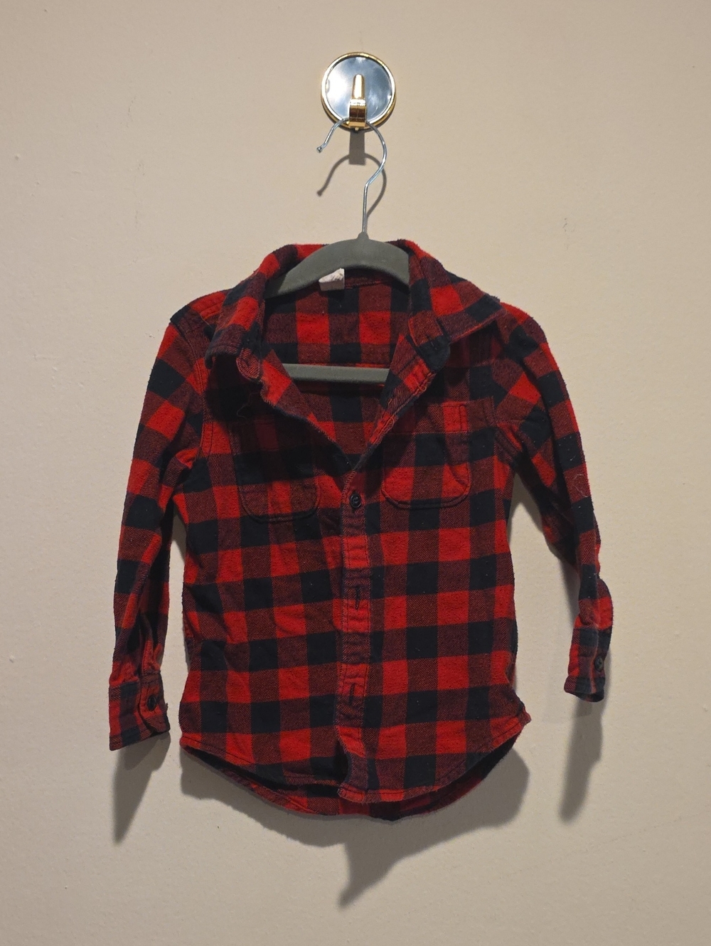 Baby Gap Size 3 Kids Red & Black Buffalo Plaid Button-Up Shirt